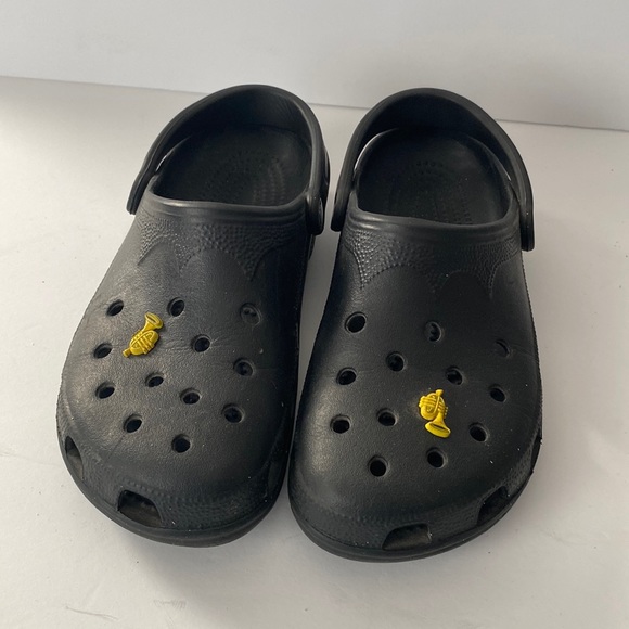 CROCS Shoes - Crocs Black Classic Clogs w Yellow Trumpet Charm